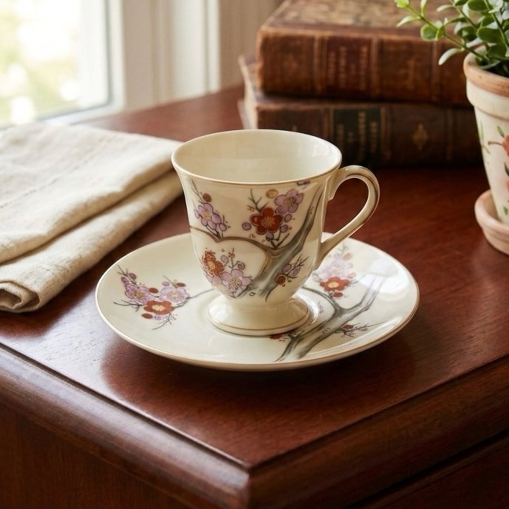 Vintage Japanese hand, painted cherry blossom tea set